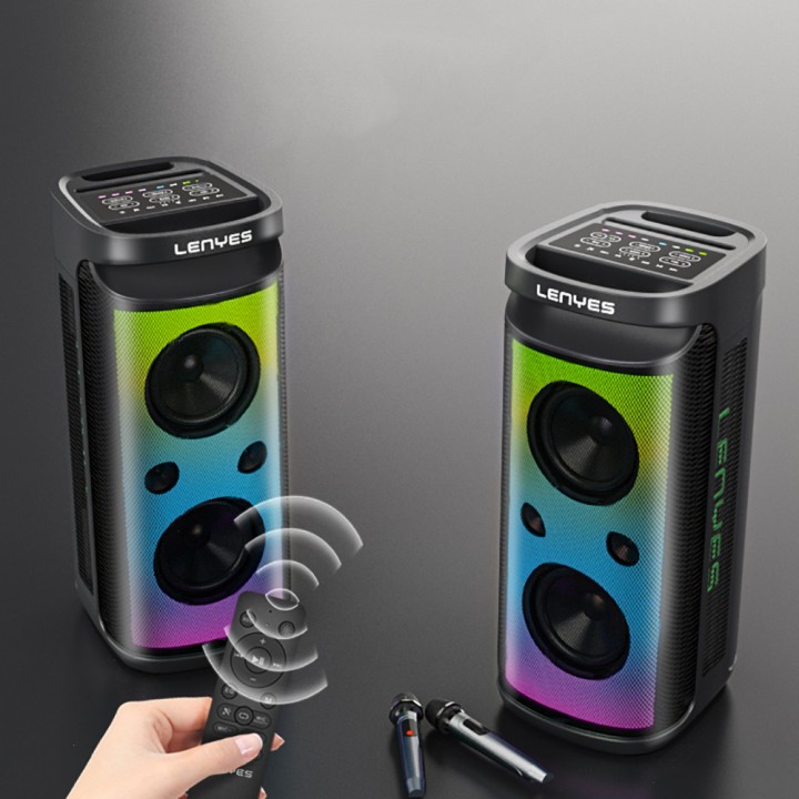 Lenyes S883 Su Geçirmez Tekerlekli Mikrofonlu Çoklu Giriş RGB Işıklı TWS Karaoke FM Bluetooth Hoparlör v5.3 360W