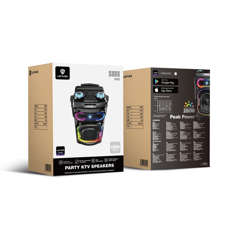 Bal-z Lenyes S886 RGB Işıklı Çift Mikrofonlu Kablosuz TWS Bluetooth Speaker Hoparlör v5.3