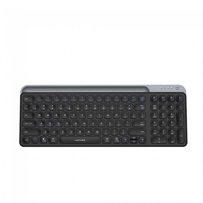 Lenyes WK106 Sessiz Tuş Tasarımlı Entegre Stand Bölmeli Çift Bluetooth Bağlantılı 2.4G Kablosuz Klavye Lenyes WK106 Sessiz Tuş Tasarımlı Entegre Stand Bölmeli Çift Bluetooth Bağlantılı 2.4G Kablosuz Klavye