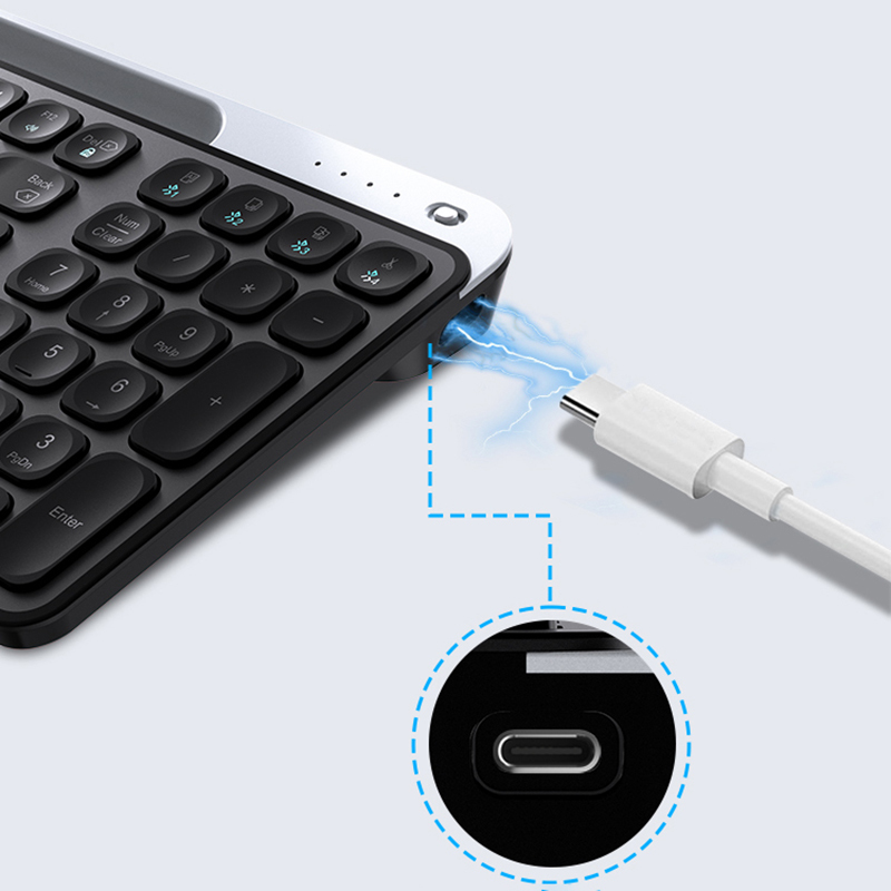 Bal-z Lenyes WK106 Sessiz Tuş Tasarımlı Entegre Stand Bölmeli Çift Bluetooth Bağlantılı 2.4G Kablosuz Klavye