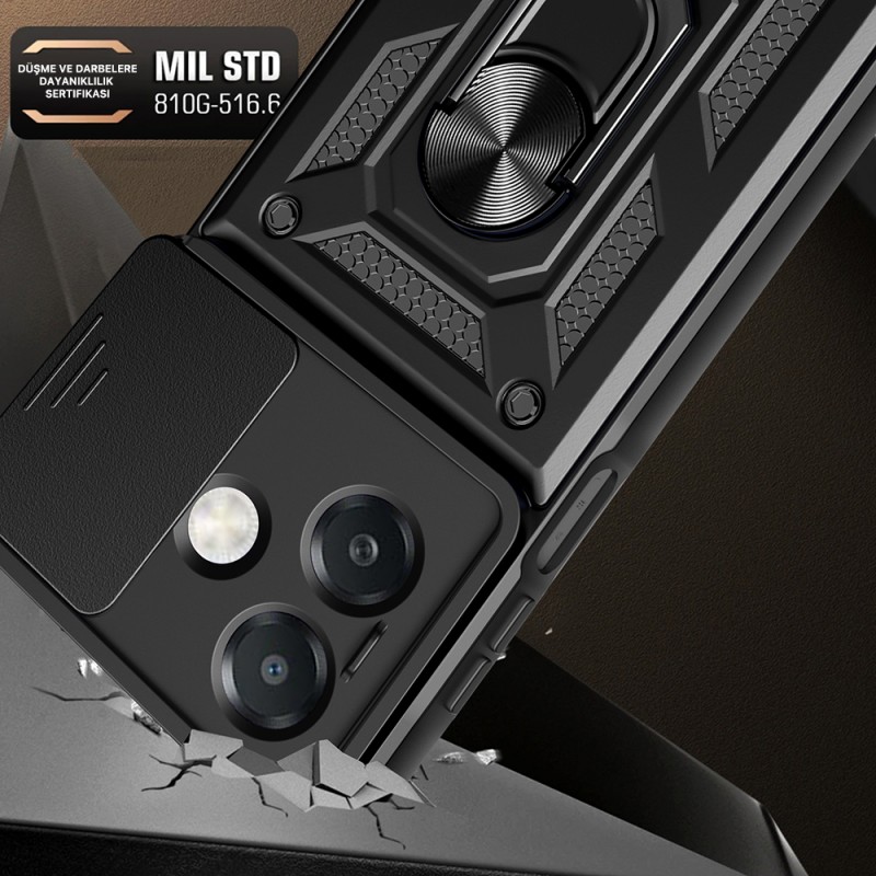 Bal-z Oppo A3x Kılıf Magnetik Standlı Kamera Korumalı  Sürgülü Vega Kapak