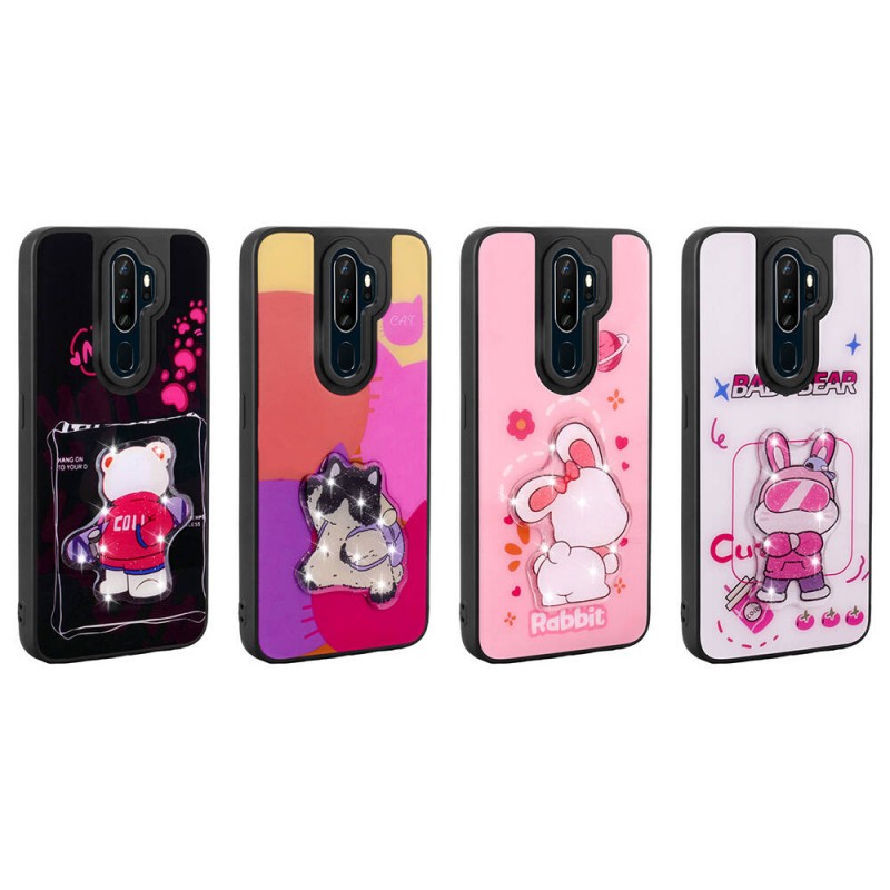 Bal-z Oppo A5 2020 Kılıf Parlayan Kabartmalı İkonik Figürlü  Amas Silikon Kapak