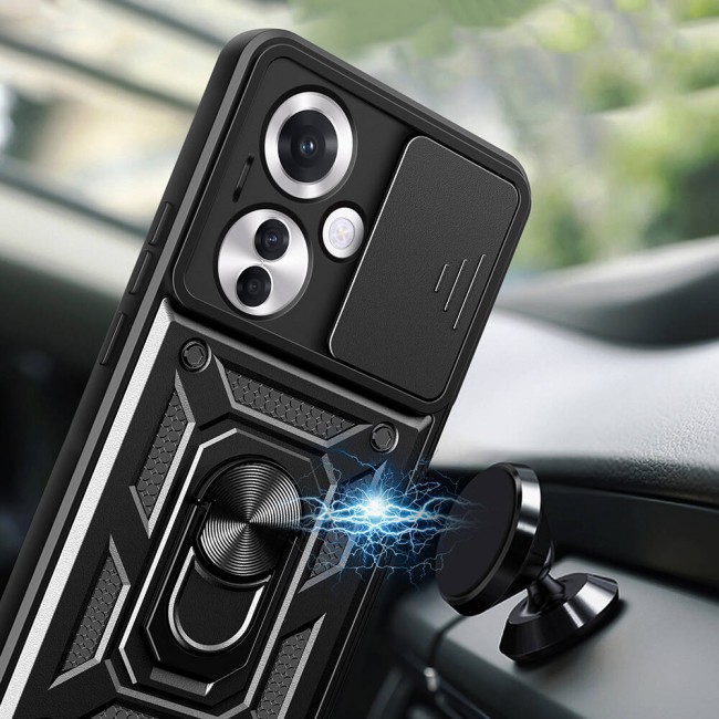 Oppo Reno 11F 5G Kılıf Magnetik Standlı Kamera Korumalı Zore Sürgülü Vega Kapak Oppo Reno 11F 5G Kılıf Magnetik Standlı Kamera Korumalı Zore Sürgülü Vega Kapak