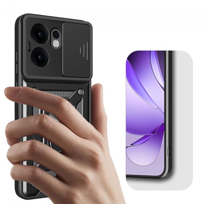 Oppo Reno 13F 5G Kılıf Magnetik Standlı Kamera Korumalı Zore Sürgülü Vega Kapak