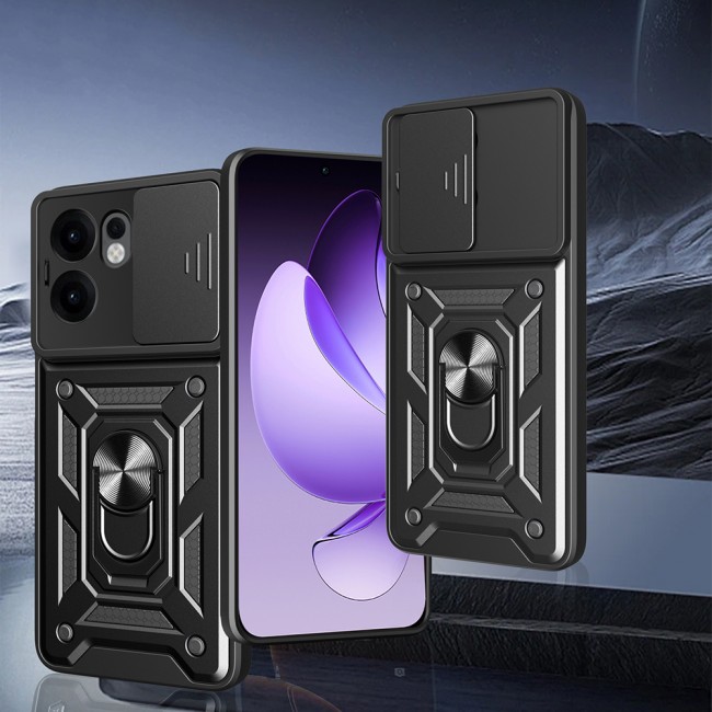 Oppo Reno 13F 5G Kılıf Magnetik Standlı Kamera Korumalı Zore Sürgülü Vega Kapak