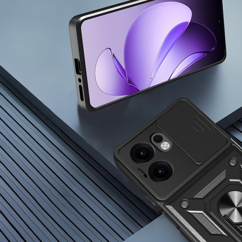 Bal-z Oppo Reno 13F 5G Kılıf Magnetik Standlı Kamera Korumalı  Sürgülü Vega Kapak