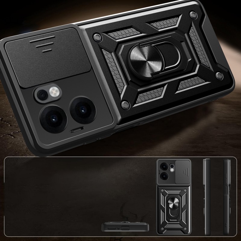 Bal-z Oppo Reno 13F 5G Kılıf Magnetik Standlı Kamera Korumalı  Sürgülü Vega Kapak