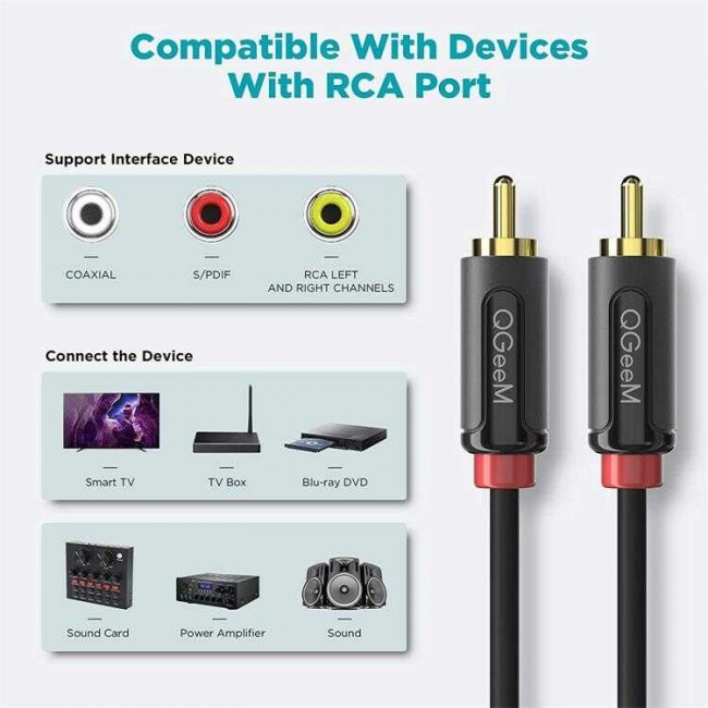 Qgeem QG-AU11 RCA Aux Audio Kablo 1.83M Qgeem QG-AU11 RCA Aux Audio Kablo 1.83M