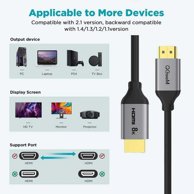 Qgeem QG-AV17 Görüntü ve Ses Aktarıcı HDMI Kablo 2.1 Versiyon 8K HD Kalite 48Gbps 0.91 metre Qgeem QG-AV17 Görüntü ve Ses Aktarıcı HDMI Kablo 2.1 Versiyon 8K HD Kalite 48Gbps 0.91 metre
