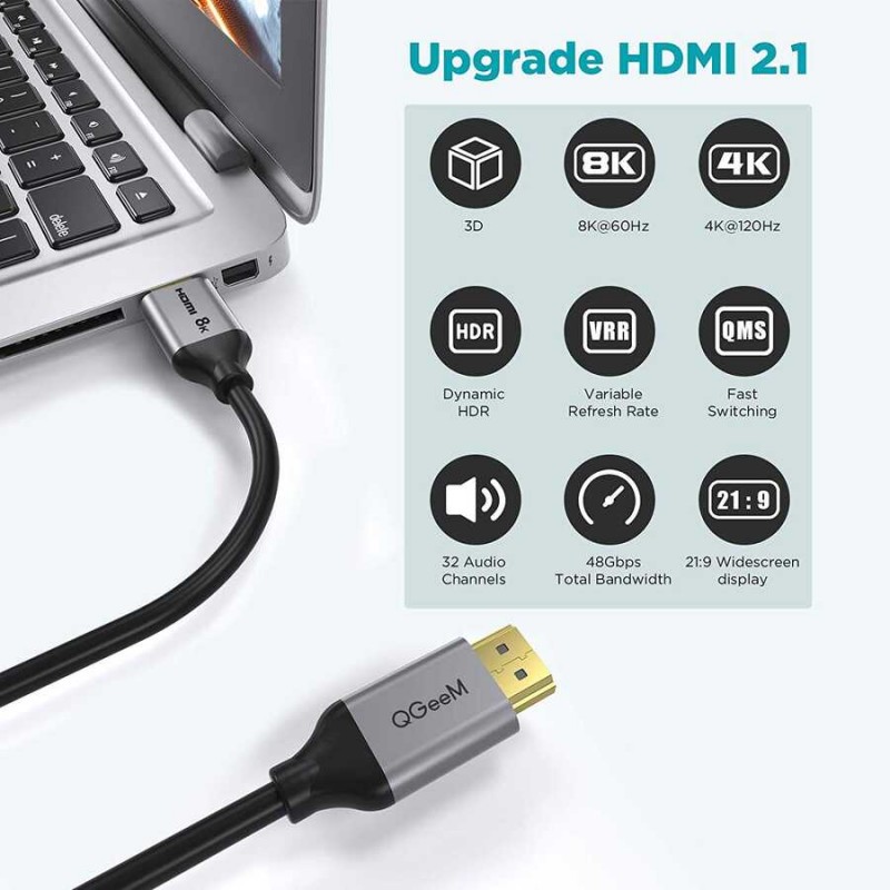 Bal-z Qgeem QG-AV17 Görüntü ve Ses Aktarıcı HDMI Kablo 2.1 Versiyon 8K HD Kalite 48Gbps 1.83 metre