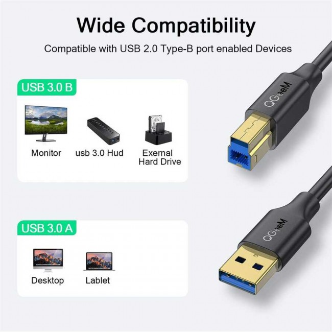 Qgeem QG-CVQ20 Usb Type-A To Usb Type-B Kablo 0.91M Qgeem QG-CVQ20 Usb Type-A To Usb Type-B Kablo 0.91M