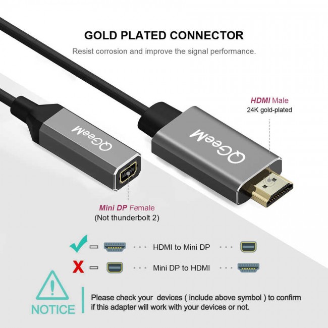 Qgeem QG-HD02 HDMI To Mini Display Port Dönüştürücü Qgeem QG-HD02 HDMI To Mini Display Port Dönüştürücü