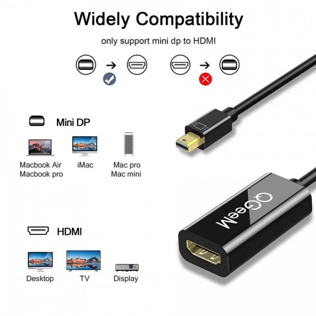 Qgeem QG-HD10 Mini Display Port To HDMI To Dönüştürücü Qgeem QG-HD10 Mini Display Port To HDMI To Dönüştürücü