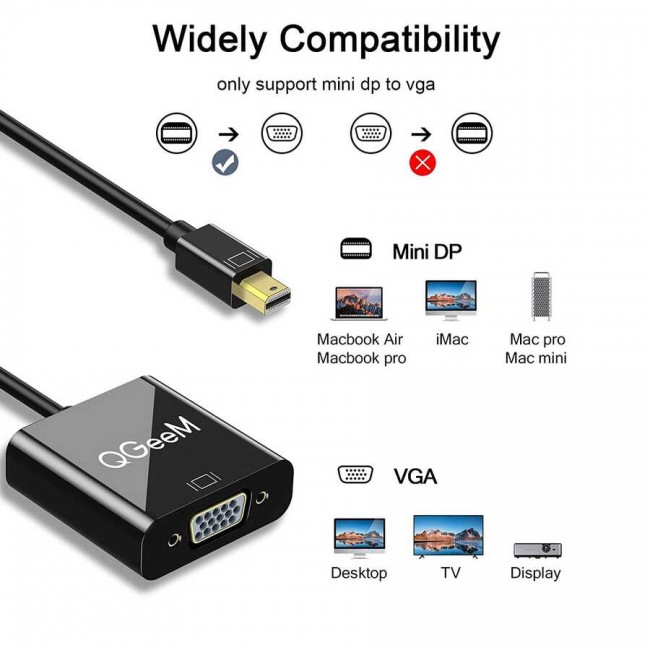 Qgeem QG-HD17 Mini Display Port To VGA Dönüştürücü