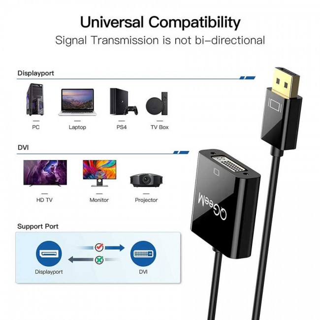 Qgeem QG-HD24 DVI To Display Port Dönüştürücü Qgeem QG-HD24 DVI To Display Port Dönüştürücü