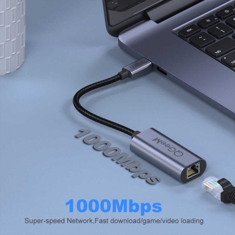 Bal-z Qgeem QG-UA05 RJ45 to Type-C Süper Hızlı Ethernet Dönüştürücü Kablo 1000Mbps 11cm