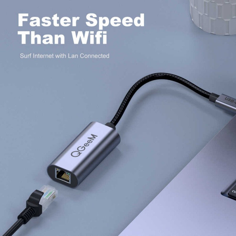 Bal-z Qgeem QG-UA05 RJ45 to Type-C Süper Hızlı Ethernet Dönüştürücü Kablo 1000Mbps 11cm
