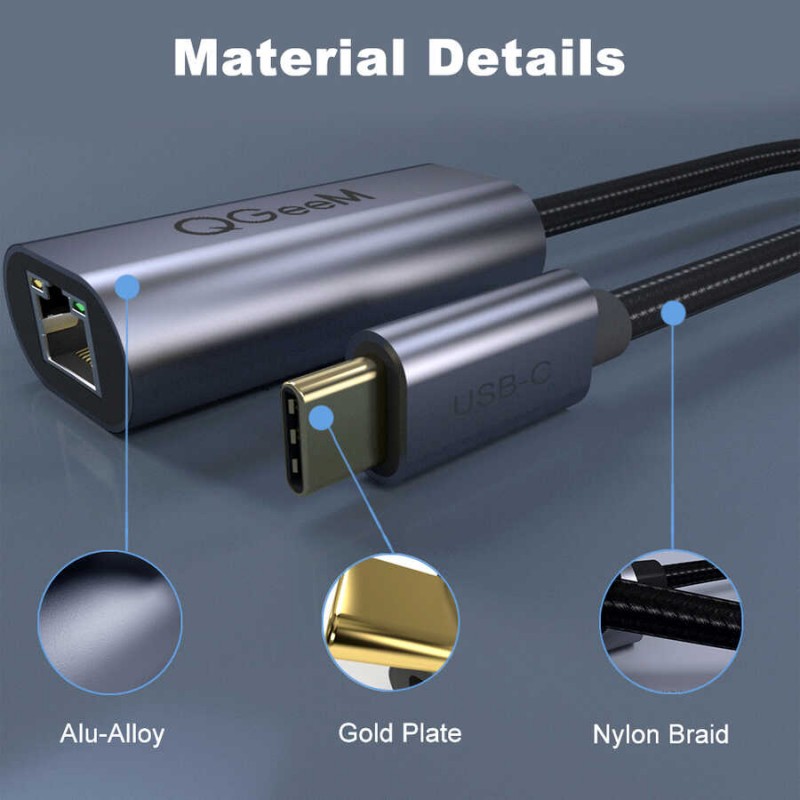 Bal-z Qgeem QG-UA05 RJ45 to Type-C Süper Hızlı Ethernet Dönüştürücü Kablo 1000Mbps 11cm