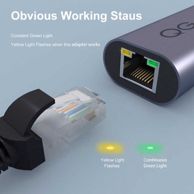 Qgeem QG-UA05 RJ45 to Type-C Süper Hızlı Ethernet Dönüştürücü Kablo 1000Mbps 11cm Qgeem QG-UA05 RJ45 to Type-C Süper Hızlı Ethernet Dönüştürücü Kablo 1000Mbps 11cm