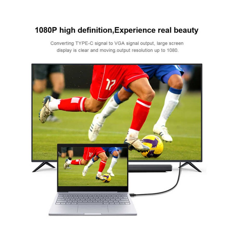 Bal-z Qgeem QG-UA17 Type-C to VGA Adaptörü Yüksek Çözünürlüklü Dönüştürücü Kablo 1080p 60Hz 3 metre