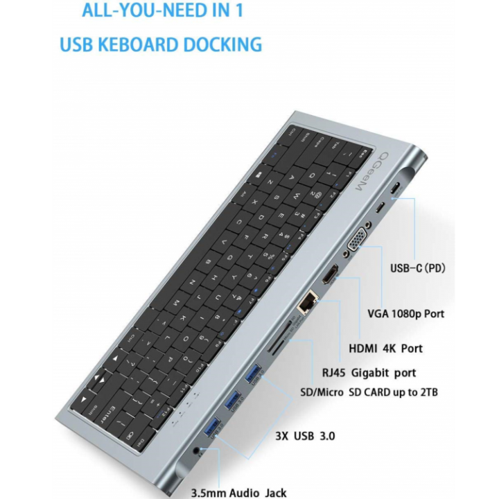 Qgeem QG-UH-11-2 Type-C Hub Klavye