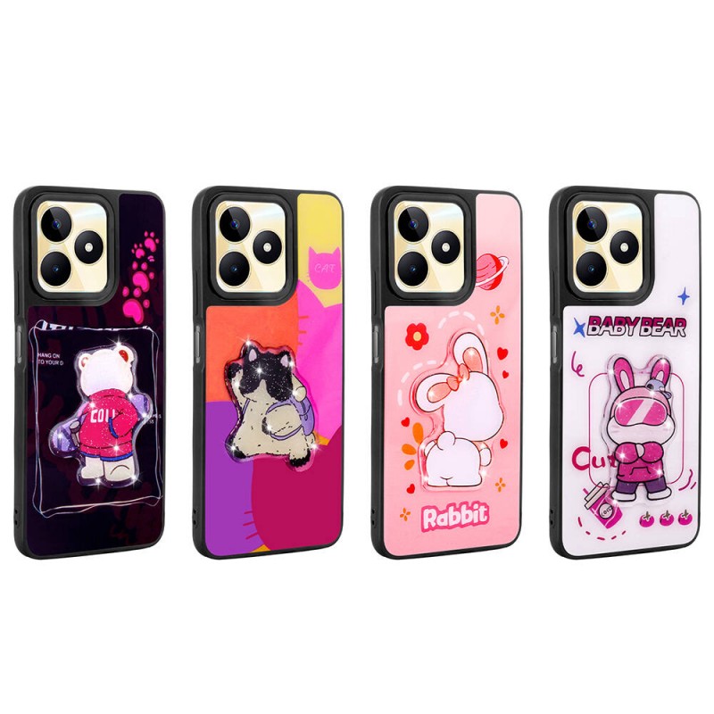 Bal-z Realme C55 Kılıf Parlayan Kabartmalı İkonik Figürlü  Amas Silikon Kapak