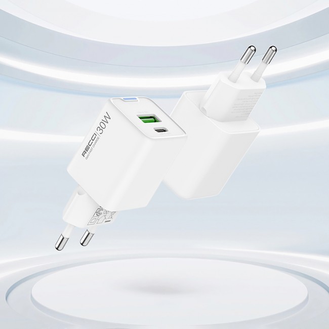 Recci RC107E Type-C PD & USB-A GaN Teknolojili Hızlı Şarj Başlığı 30W Recci RC107E Type-C PD & USB-A GaN Teknolojili Hızlı Şarj Başlığı 30W