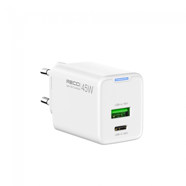 Recci RC108E GaN Teknolojili Hızlı Şarj Başlığı Type-C to Type-C PD 45W Kablolu Şarj Seti Recci RC108E GaN Teknolojili Hızlı Şarj Başlığı Type-C to Type-C PD 45W Kablolu Şarj Seti