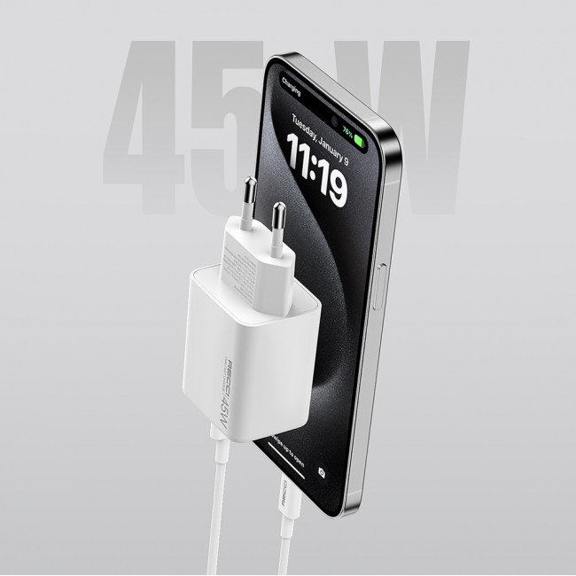 Recci RC108E GaN Teknolojili Hızlı Şarj Başlığı Type-C to Type-C PD 45W Kablolu Şarj Seti Recci RC108E GaN Teknolojili Hızlı Şarj Başlığı Type-C to Type-C PD 45W Kablolu Şarj Seti