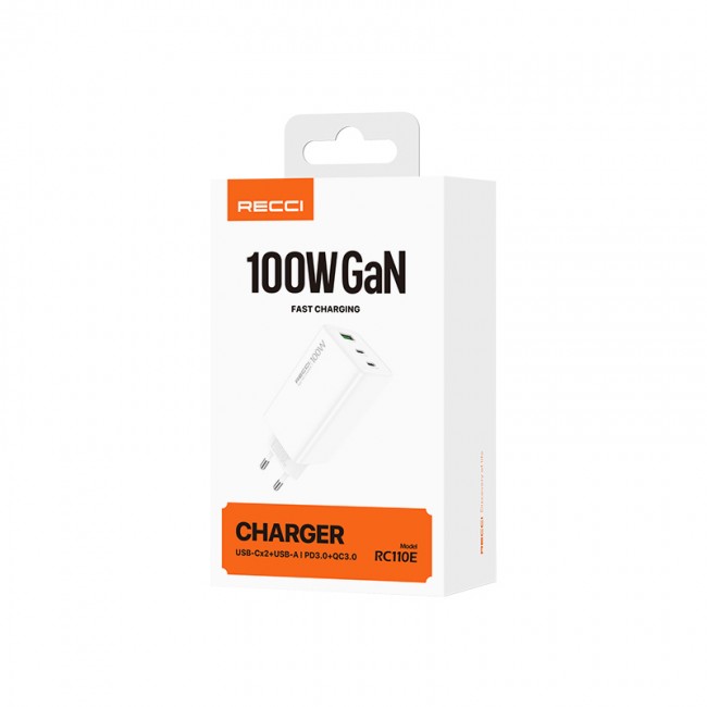 Recci RC110E Type-C PD & USB-A GaN Teknolojili QC3.0 Hızlı Şarj Başlığı 100W Recci RC110E Type-C PD & USB-A GaN Teknolojili QC3.0 Hızlı Şarj Başlığı 100W
