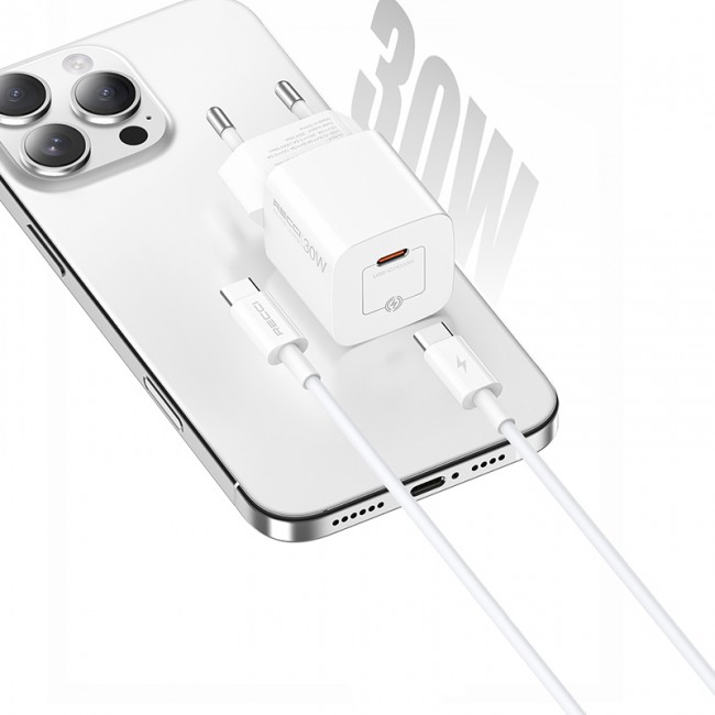 Recci RC77E GaN Teknolojili Hızlı Şarj Başlığı Type-C to Type-C PD 30W Kablolu Şarj Seti Recci RC77E GaN Teknolojili Hızlı Şarj Başlığı Type-C to Type-C PD 30W Kablolu Şarj Seti
