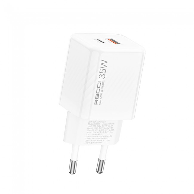 Recci RC83E Type-C PD & USB-A GaN Teknolojili QC3.0 Hızlı Şarj Başlığı 35W Recci RC83E Type-C PD & USB-A GaN Teknolojili QC3.0 Hızlı Şarj Başlığı 35W