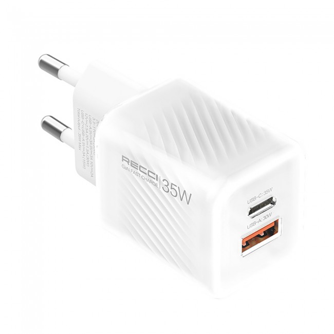 Recci RC83E Type-C PD & USB-A GaN Teknolojili QC3.0 Hızlı Şarj Başlığı 35W Recci RC83E Type-C PD & USB-A GaN Teknolojili QC3.0 Hızlı Şarj Başlığı 35W