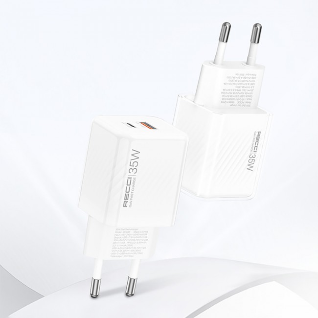 Recci RC83E Type-C PD & USB-A GaN Teknolojili QC3.0 Hızlı Şarj Başlığı 35W Recci RC83E Type-C PD & USB-A GaN Teknolojili QC3.0 Hızlı Şarj Başlığı 35W