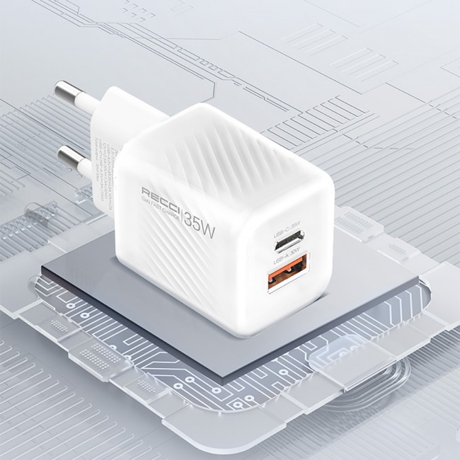 Recci RC83E Type-C PD & USB-A GaN Teknolojili QC3.0 Hızlı Şarj Başlığı 35W Recci RC83E Type-C PD & USB-A GaN Teknolojili QC3.0 Hızlı Şarj Başlığı 35W