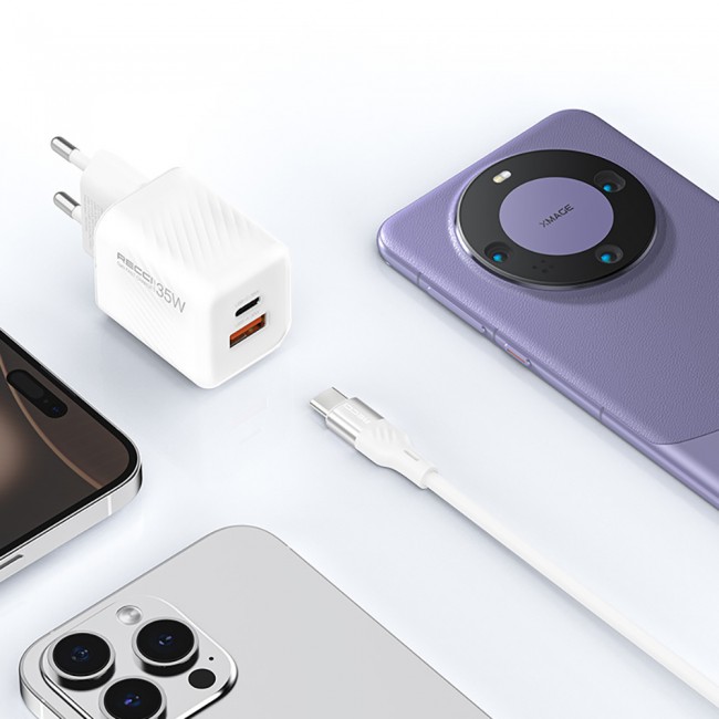 Recci RC83ECC GaN Teknolojili Hızlı Şarj Başlığı USB-A to Type-C PD 35W Kablolu Şarj Seti Recci RC83ECC GaN Teknolojili Hızlı Şarj Başlığı USB-A to Type-C PD 35W Kablolu Şarj Seti