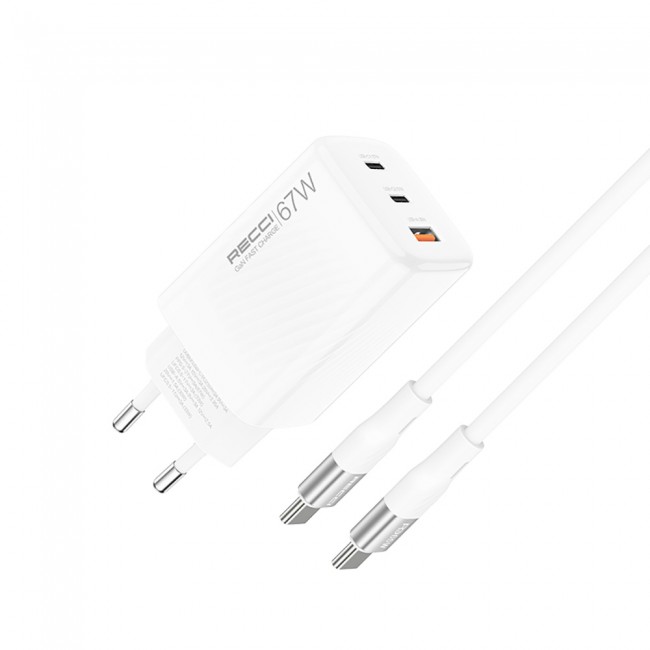 Recci RC85E GaN Teknolojili Hızlı Şarj Başlığı USB-A to Type-C PD 67W Kablolu Şarj Seti Recci RC85E GaN Teknolojili Hızlı Şarj Başlığı USB-A to Type-C PD 67W Kablolu Şarj Seti