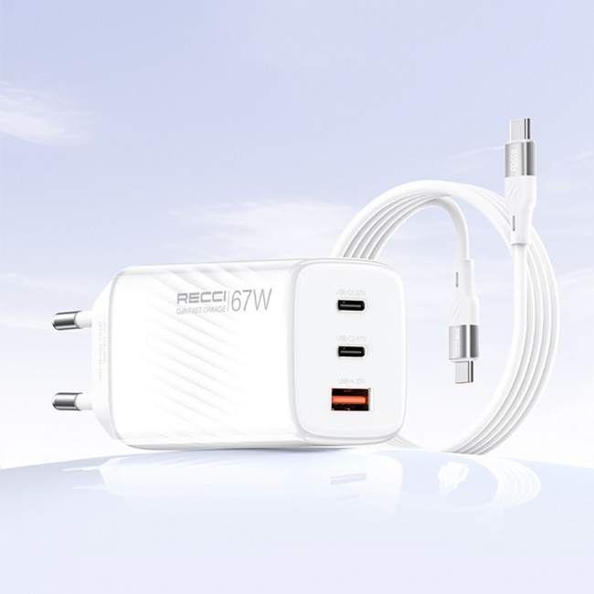 Recci RC85E GaN Teknolojili Hızlı Şarj Başlığı USB-A to Type-C PD 67W Kablolu Şarj Seti Recci RC85E GaN Teknolojili Hızlı Şarj Başlığı USB-A to Type-C PD 67W Kablolu Şarj Seti