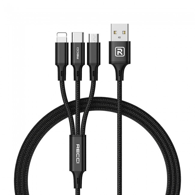 Recci RCS-D120 Fast Wind Serisi 3in1 USB-A to Lightning – Type-C – Micro Şarj ve Data Kablosu 1.2M Recci RCS-D120 Fast Wind Serisi 3in1 USB-A to Lightning – Type-C – Micro Şarj ve Data Kablosu 1.2M