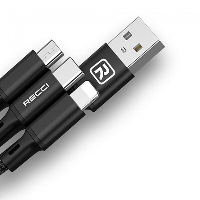 Recci RCS-D120 Fast Wind Serisi 3in1 USB-A to Lightning – Type-C – Micro Şarj ve Data Kablosu 1.2M Recci RCS-D120 Fast Wind Serisi 3in1 USB-A to Lightning – Type-C – Micro Şarj ve Data Kablosu 1.2M