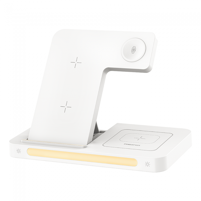Recci RCW-31 4in1 Magsafe 15W Hızlı Şarj Özellikli LED Işıklı Magnetik Kablosuz Şarj Standı Recci RCW-31 4in1 Magsafe 15W Hızlı Şarj Özellikli LED Işıklı Magnetik Kablosuz Şarj Standı