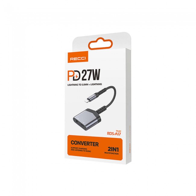 Recci RDS-A17 Lightning 2in1 Şarj ve Ses Adaptörü Recci RDS-A17 Lightning 2in1 Şarj ve Ses Adaptörü