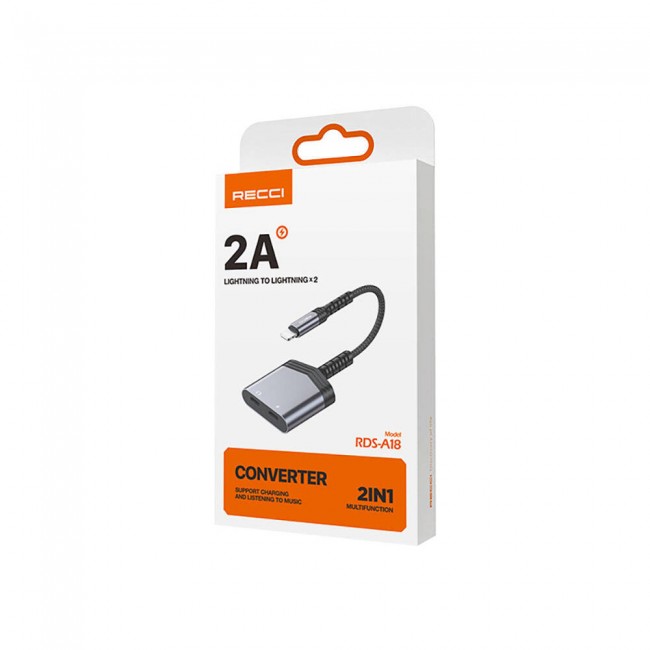 Recci RDS-A18 Lightning 2in1 Şarj ve Ses Adaptörü Recci RDS-A18 Lightning 2in1 Şarj ve Ses Adaptörü