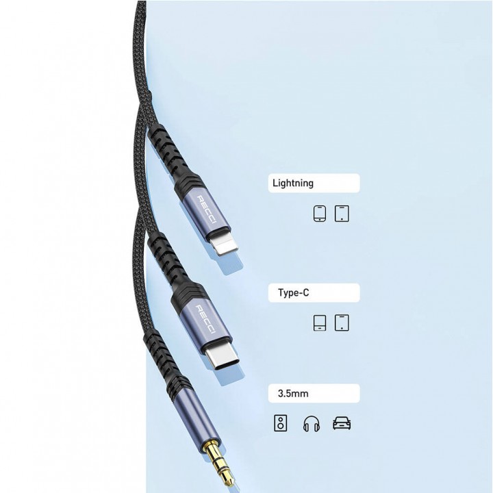 Recci RDS-A26 Lightning to 3.5mm AUX Audio Kablo