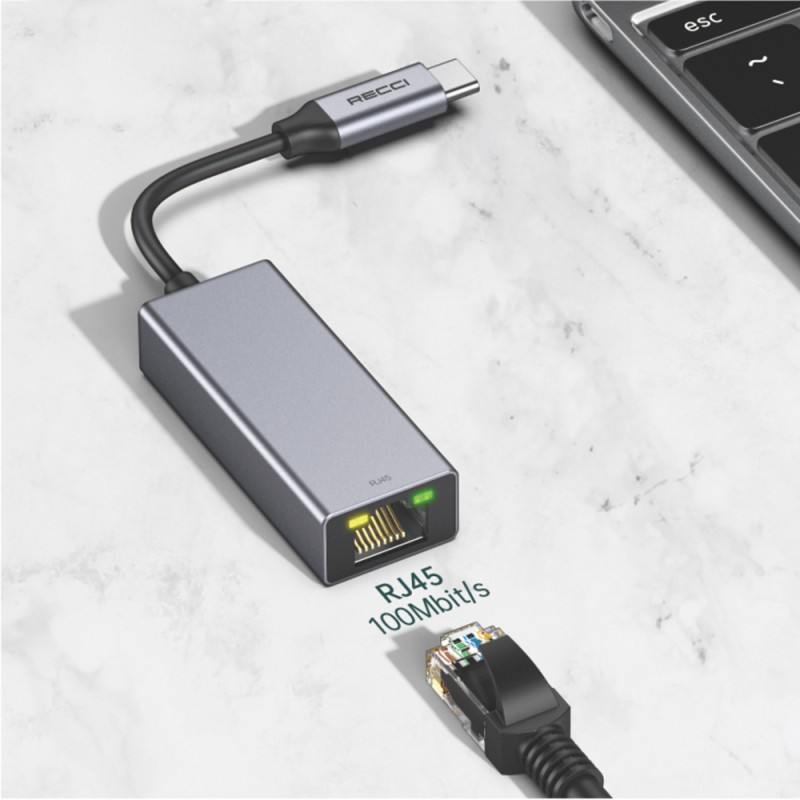 Recci RH10 RJ45 to Type-C Ethernet Dönüştürücü Kablo 100Mbps 80mm Recci RH10 RJ45 to Type-C Ethernet Dönüştürücü Kablo 100Mbps 80mm