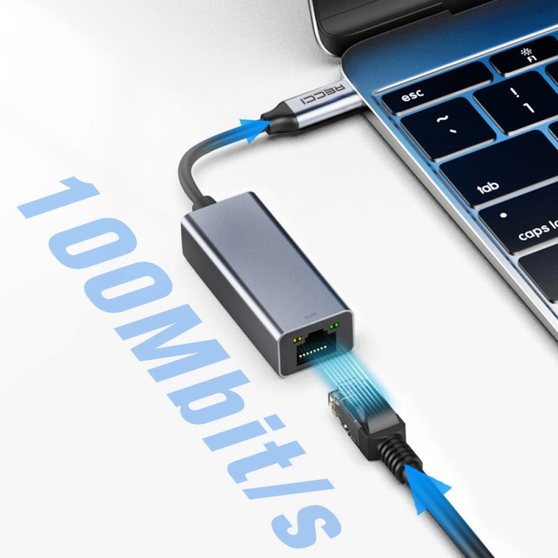 Recci RH10 RJ45 to Type-C Ethernet Dönüştürücü Kablo 100Mbps 80mm Recci RH10 RJ45 to Type-C Ethernet Dönüştürücü Kablo 100Mbps 80mm