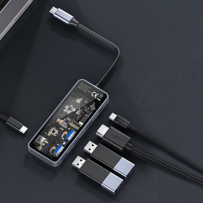 Recci RH16 Type-C to Type-C PD100W + USB3.0 + HDMI + Type-C Bağlantılı 5in1 Hub Recci RH16 Type-C to Type-C PD100W + USB3.0 + HDMI + Type-C Bağlantılı 5in1 Hub