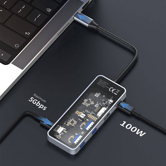 Recci RH16 Type-C to Type-C PD100W + USB3.0 + HDMI + Type-C Bağlantılı 5in1 Hub Recci RH16 Type-C to Type-C PD100W + USB3.0 + HDMI + Type-C Bağlantılı 5in1 Hub