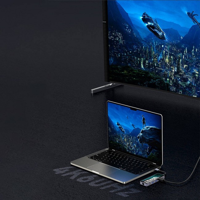 Recci RH17 Type-C to Type-C PD100W + USB3.0 + HDMI + Type-C + RJ45 Bağlantılı 6in1 Hub Recci RH17 Type-C to Type-C PD100W + USB3.0 + HDMI + Type-C + RJ45 Bağlantılı 6in1 Hub