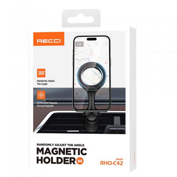 Recci RHO-C42 Magsafe Magnetik 360° Dönebilen Havalandırma Tasarım Araç Telefon Tutucu